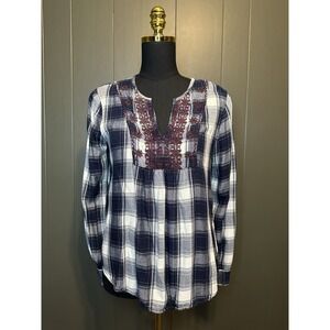 Abercrombie & Fitch Shirt Women's‎ M Medium BOHO Tunic Long Sleeve Blue
